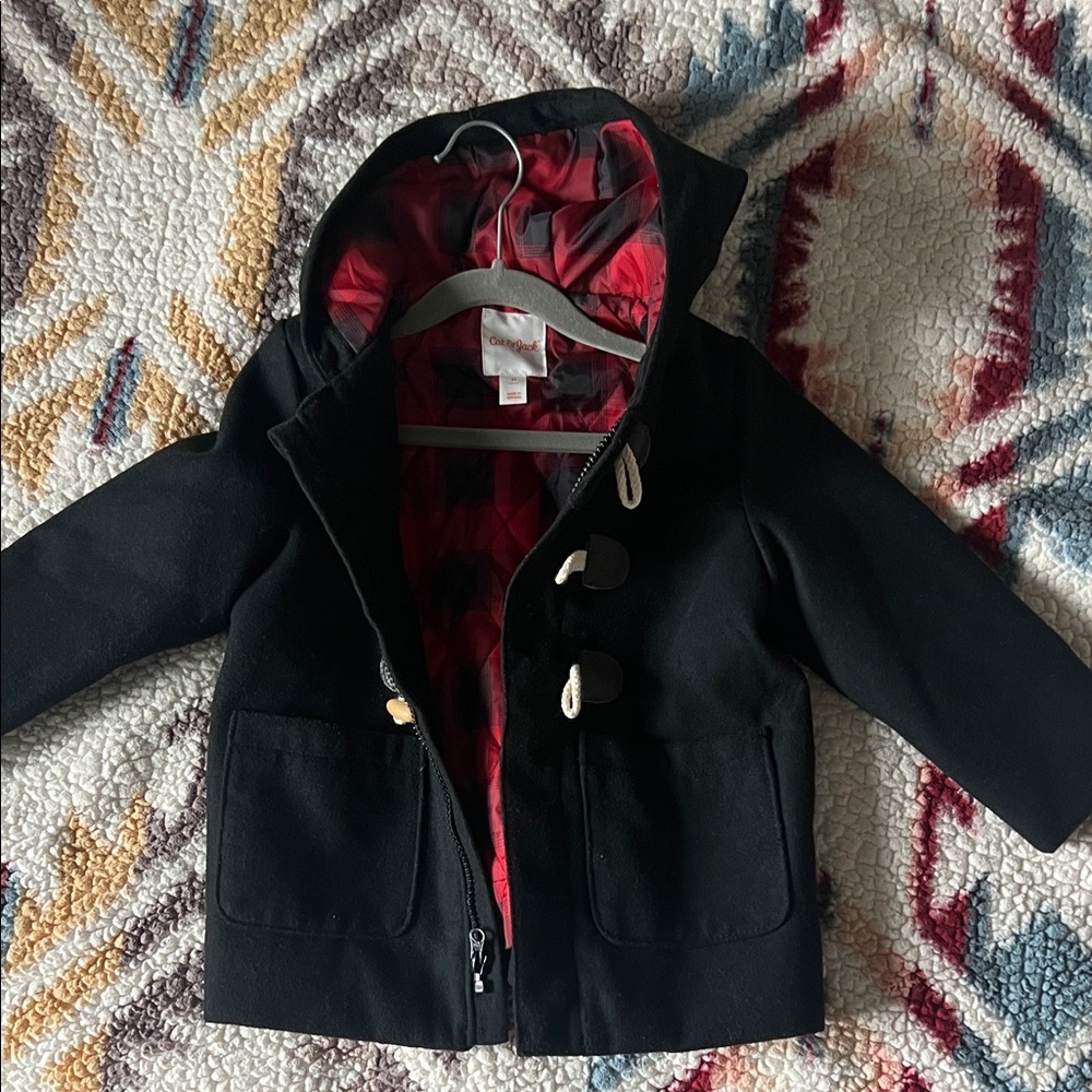Cat & Jack Black Pea Coat with Red Lining